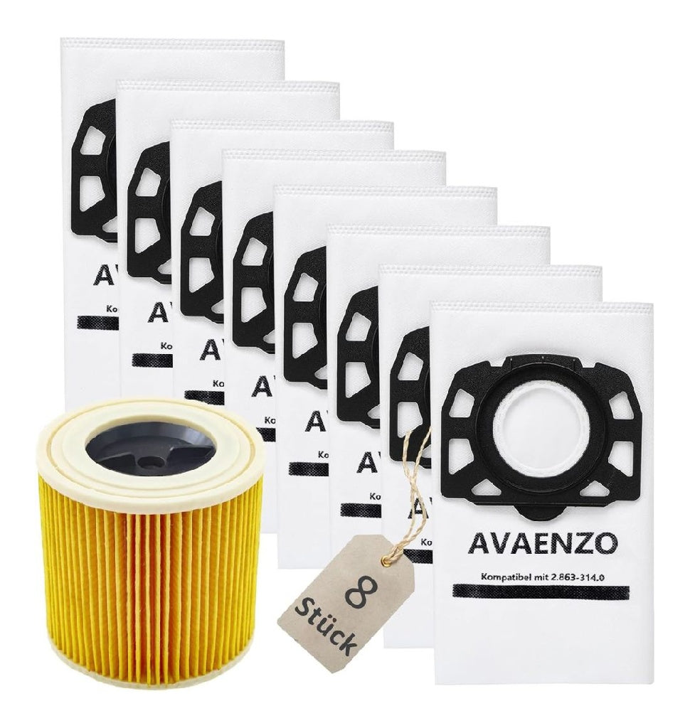 8 de Lot Sacs 28633140 destin¨¦ ¨¤ aspirateur Karcher KFI 357 WD2 Plus WD3S WD3S V SE 4001 SE 4002 KWD3 WD3200 1 filtre ¨¤ cartouche 28633030