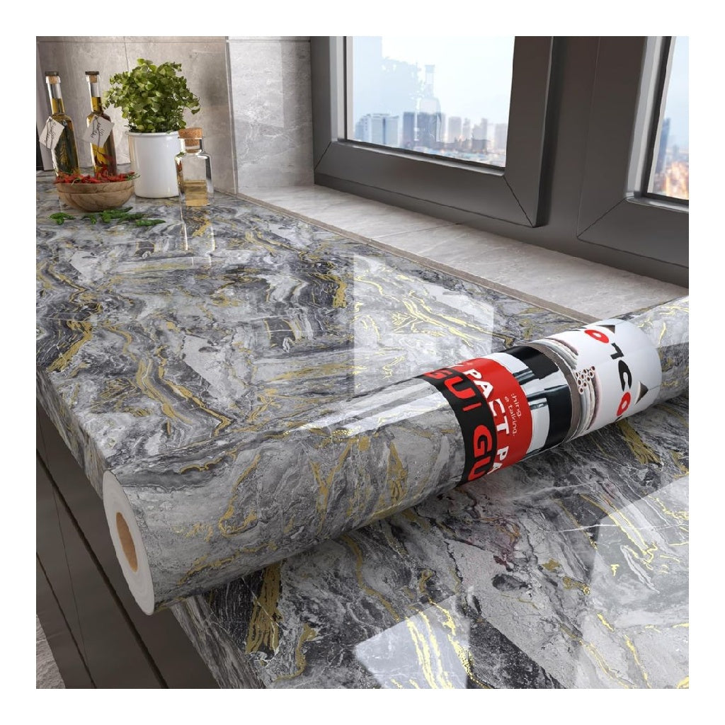 Decotalk Papier Peint Effet Marbre Gris Et or Auto Adhesif Film 60X300cm D¨¦coratif Autocollant Vinyle R¨¦sistant ¨¤ Leau Amovible Papier Pour Bureau Cuisine Armoire ¨¦tag¨¨re Salle du Bain Meuble